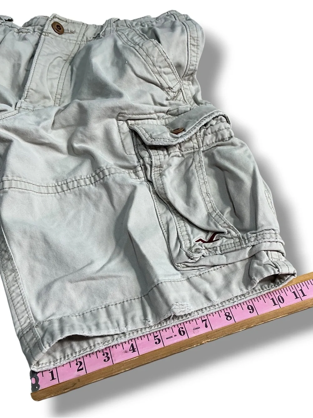 Hollister Beige Button Fly Khaki Cargo Utility Shorts